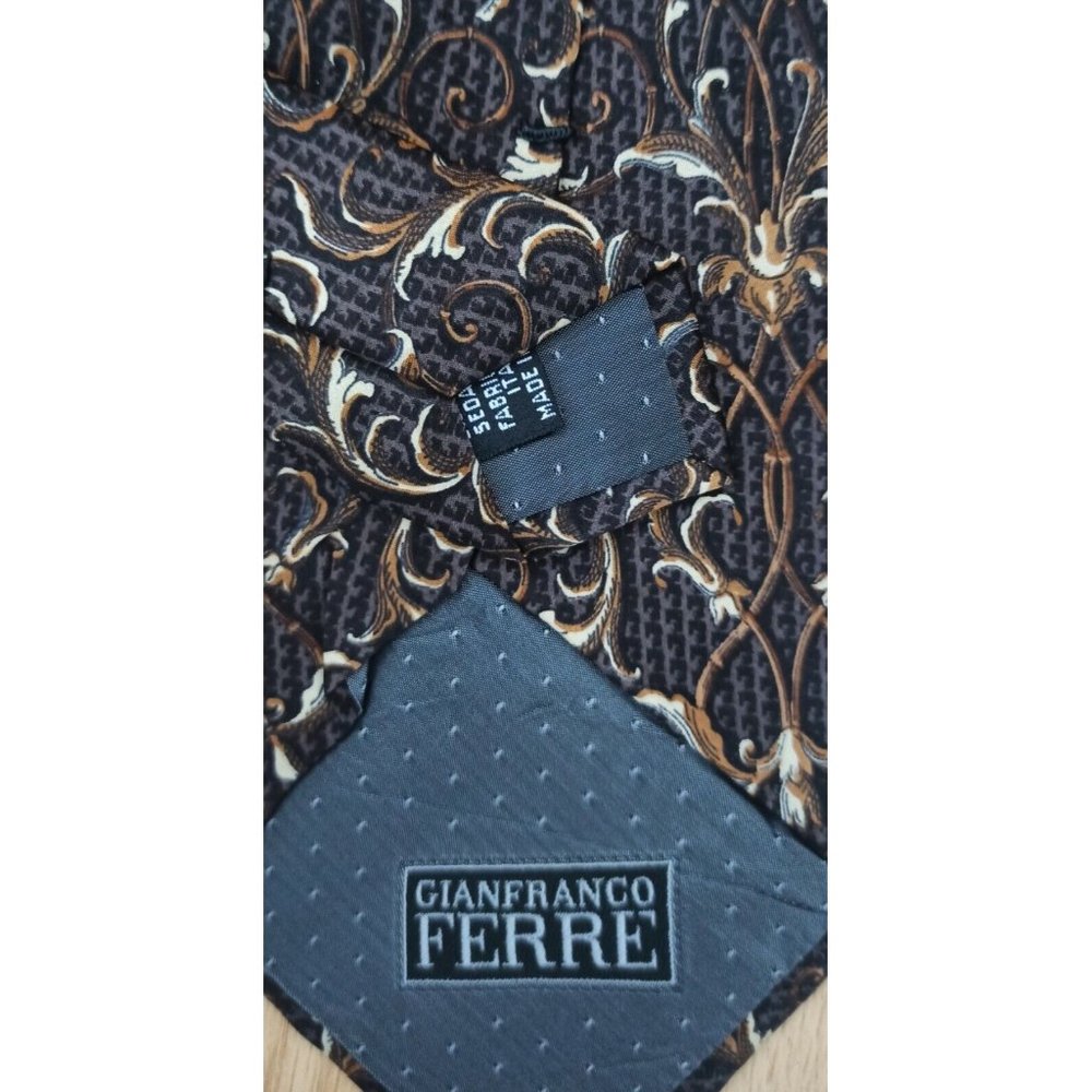 GIANFRANCO FERRE Gray Baroque Silk Tie ITALY 57"/ 3.6" EC - Picture 2 of 3
